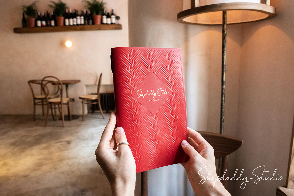 Red Thick Leather Menu Cover with Pattern
