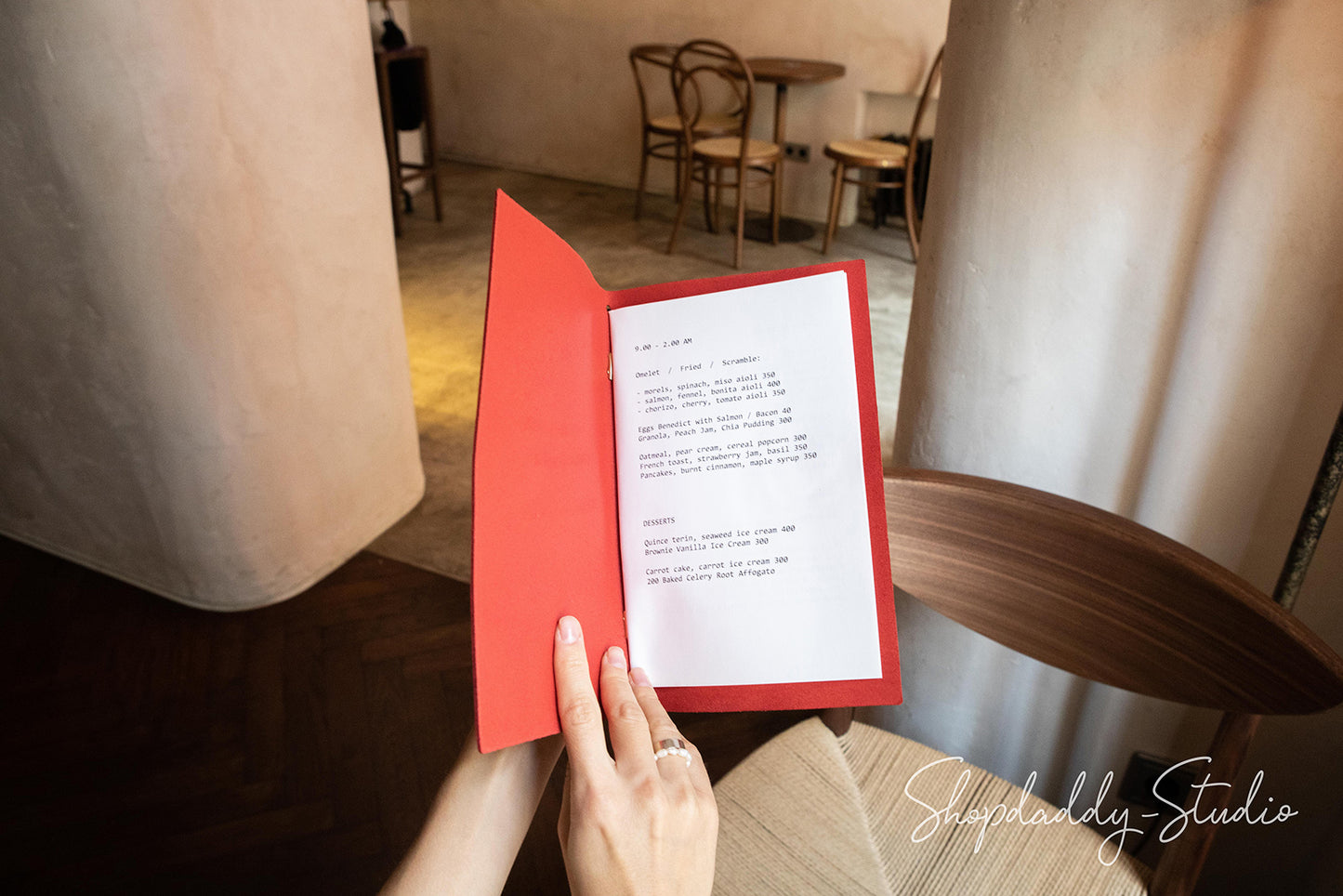 Red Thick Leather Menu Cover with Pattern and logo