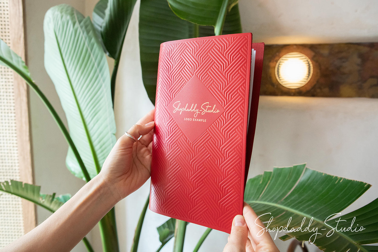 Red Thick Leather Menu Cover with Pattern for bar