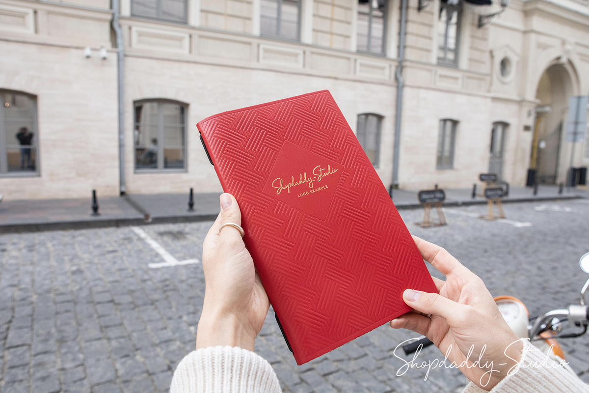 Red Thick Leather Menu Cover with Pattern for drink menu
