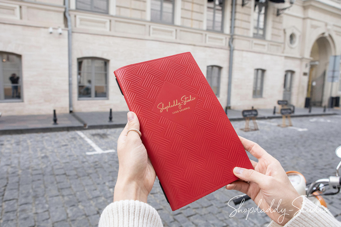 Red Thick Leather Menu Cover with Pattern for drink menu