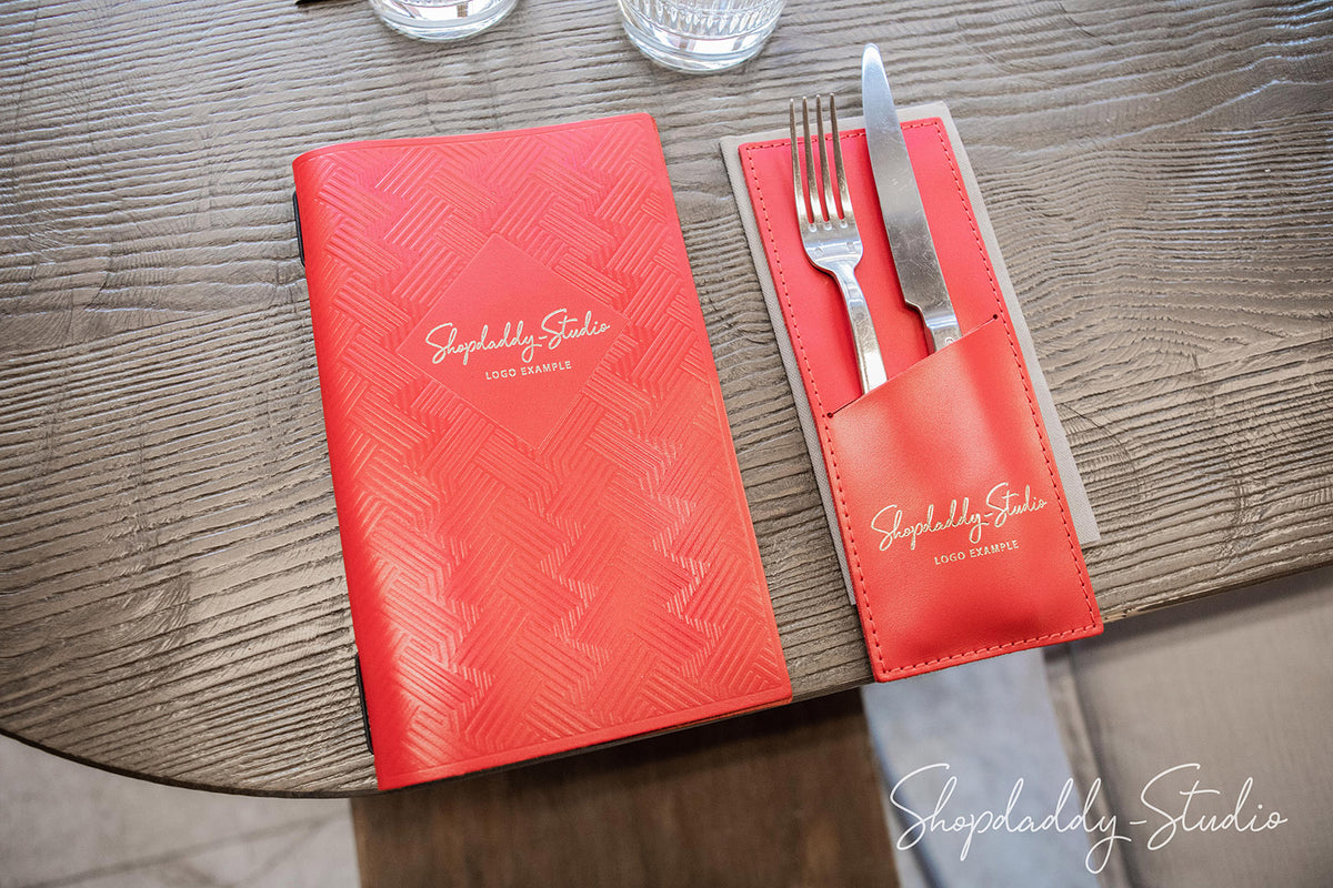 Restaurant Red Thick Leather Menu Cover with Pattern