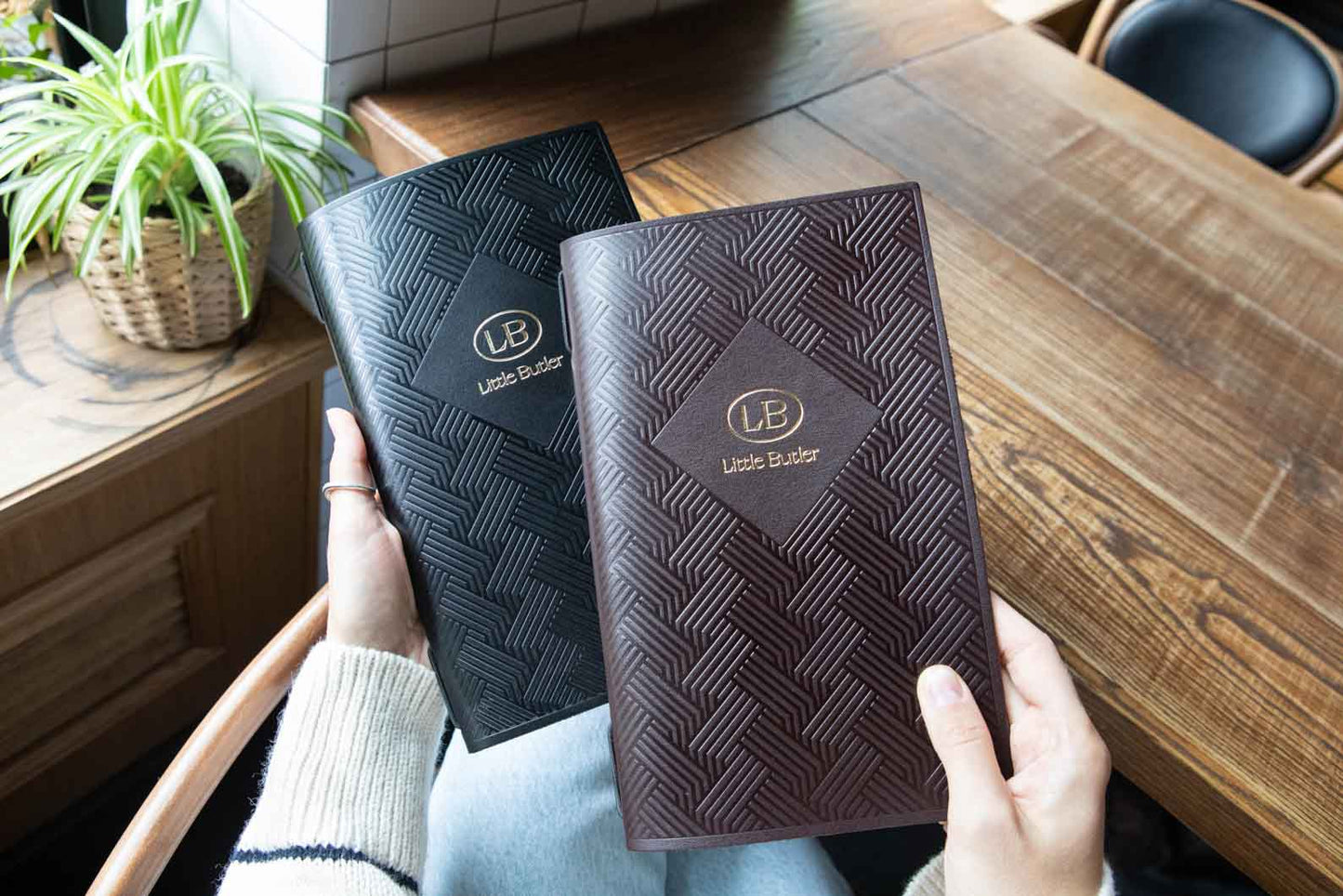 Dark Brown Thick Leather Menu Cover with Pattern for bar