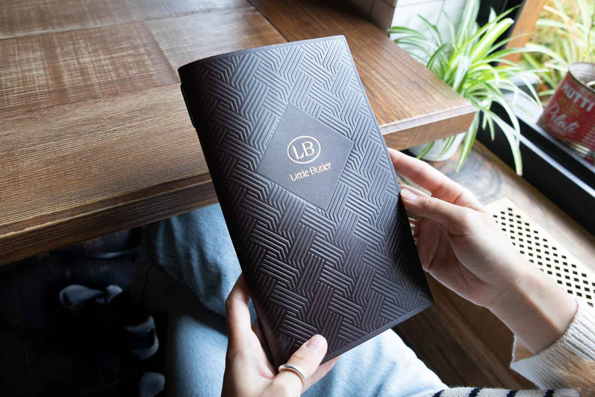 Dark Brown Thick Leather Menu Cover with Pattern for wine list