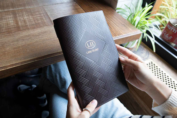Dark Brown Thick Leather Menu Cover with Pattern for wine list