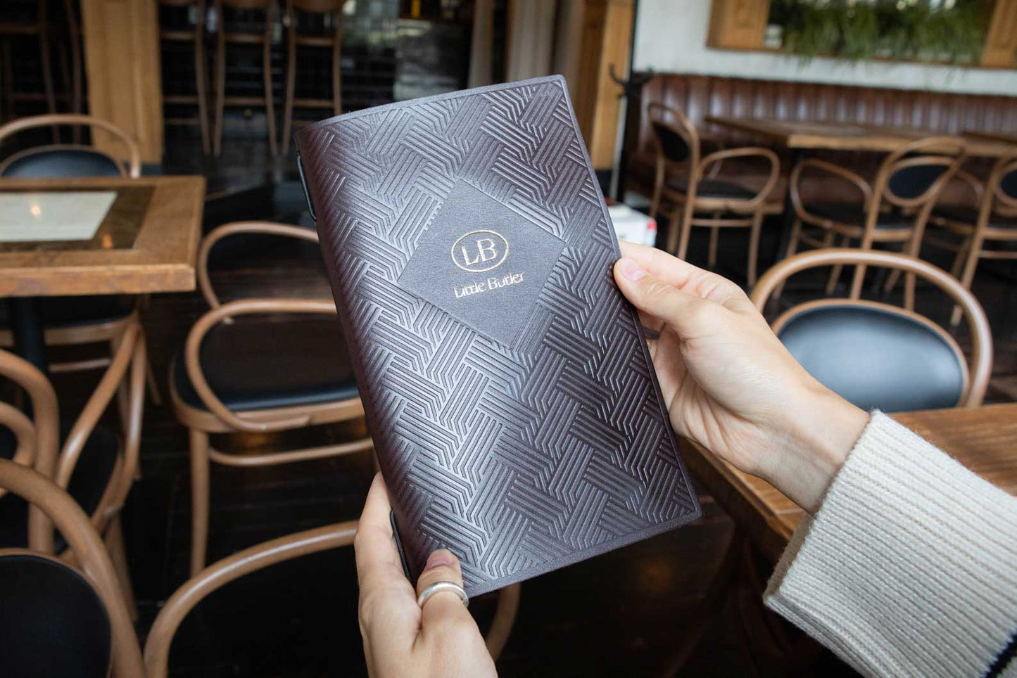 Dark Brown Thick Leather Menu Cover with Personalization