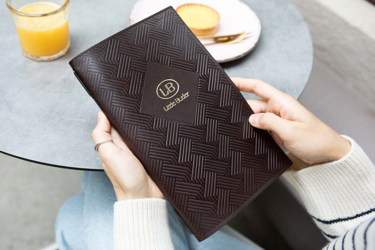 Dark Brown Thick Leather Menu Cover with Pattern