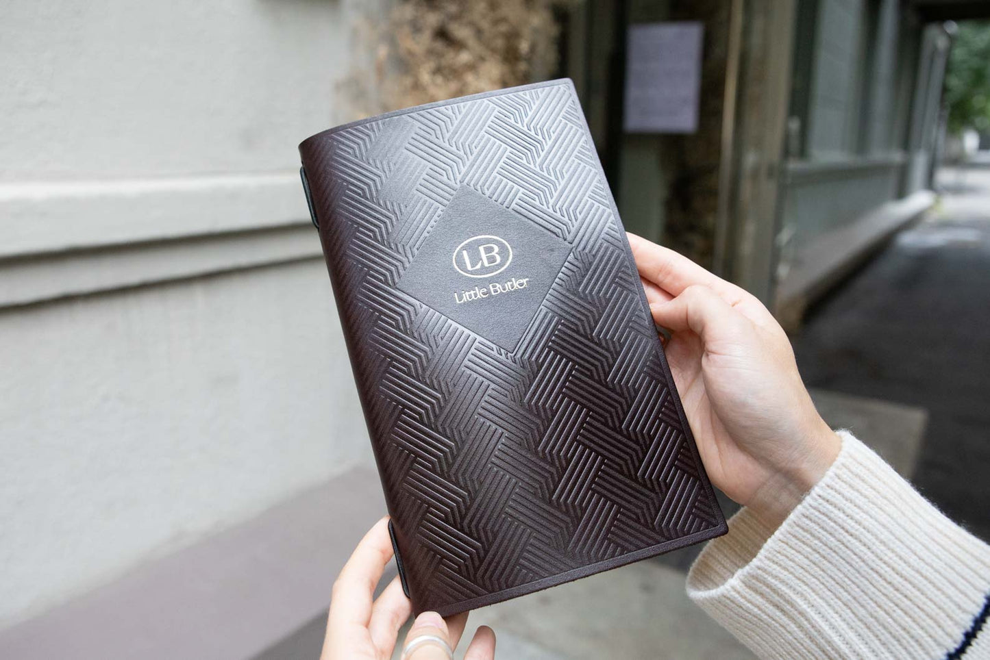 Dark Brown Leather Menu Cover with Pattern