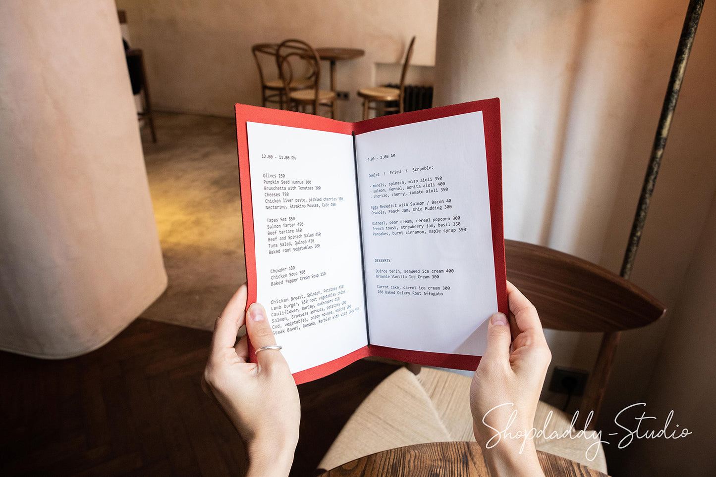 Red Leather Menu Cover with Pattern and logo for restaurant