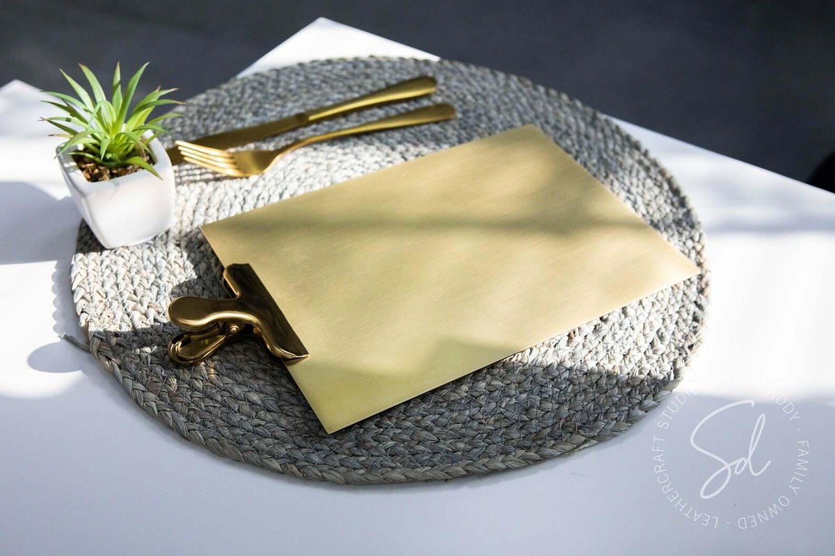Personalized Golden Brass Menu Holder with Clip 