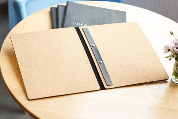 cafe Brown Leather Menu Cover with Cork
