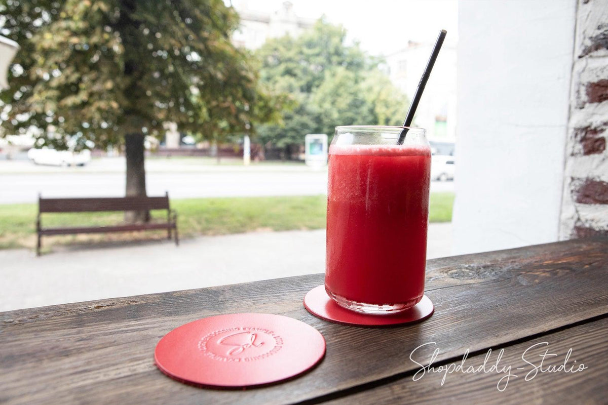  Red Set of Drink Leather Coasters (5 pcs)