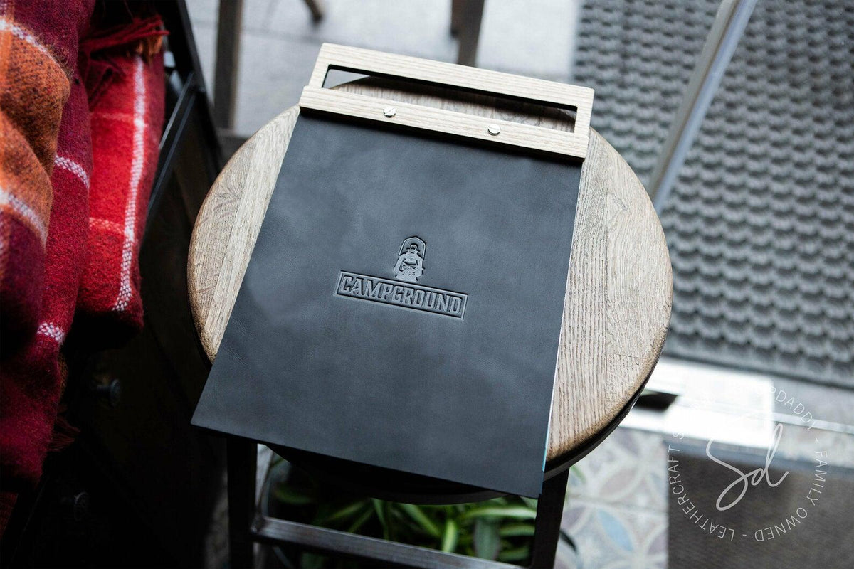 Leather Menu Board with Wooden Handle