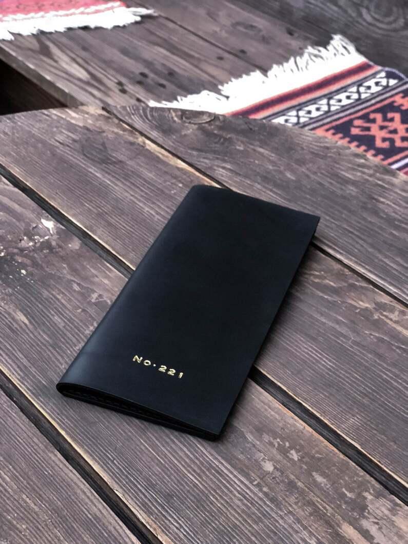 Black Leather Check Holder without Pen Loop  with logo
