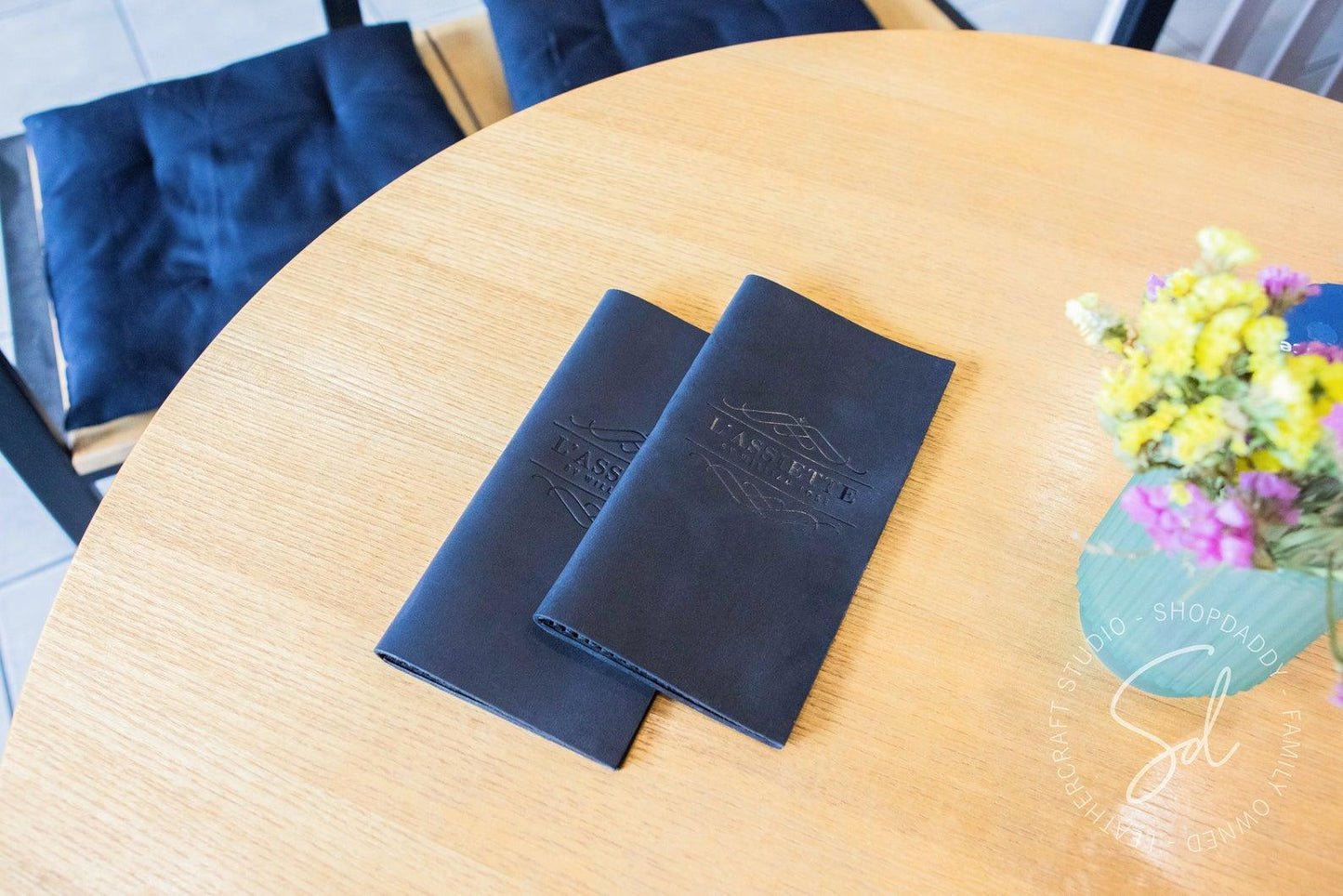 Navy Blue Leather Server Book with Pen Loop