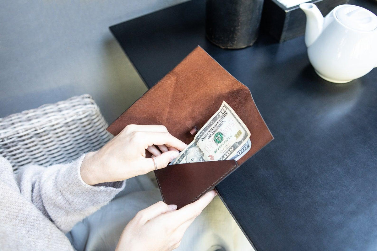 Brown Leather Check Holder with Pen Loop