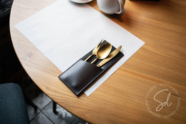 Black Leather Cutlery Holder foe restaurant