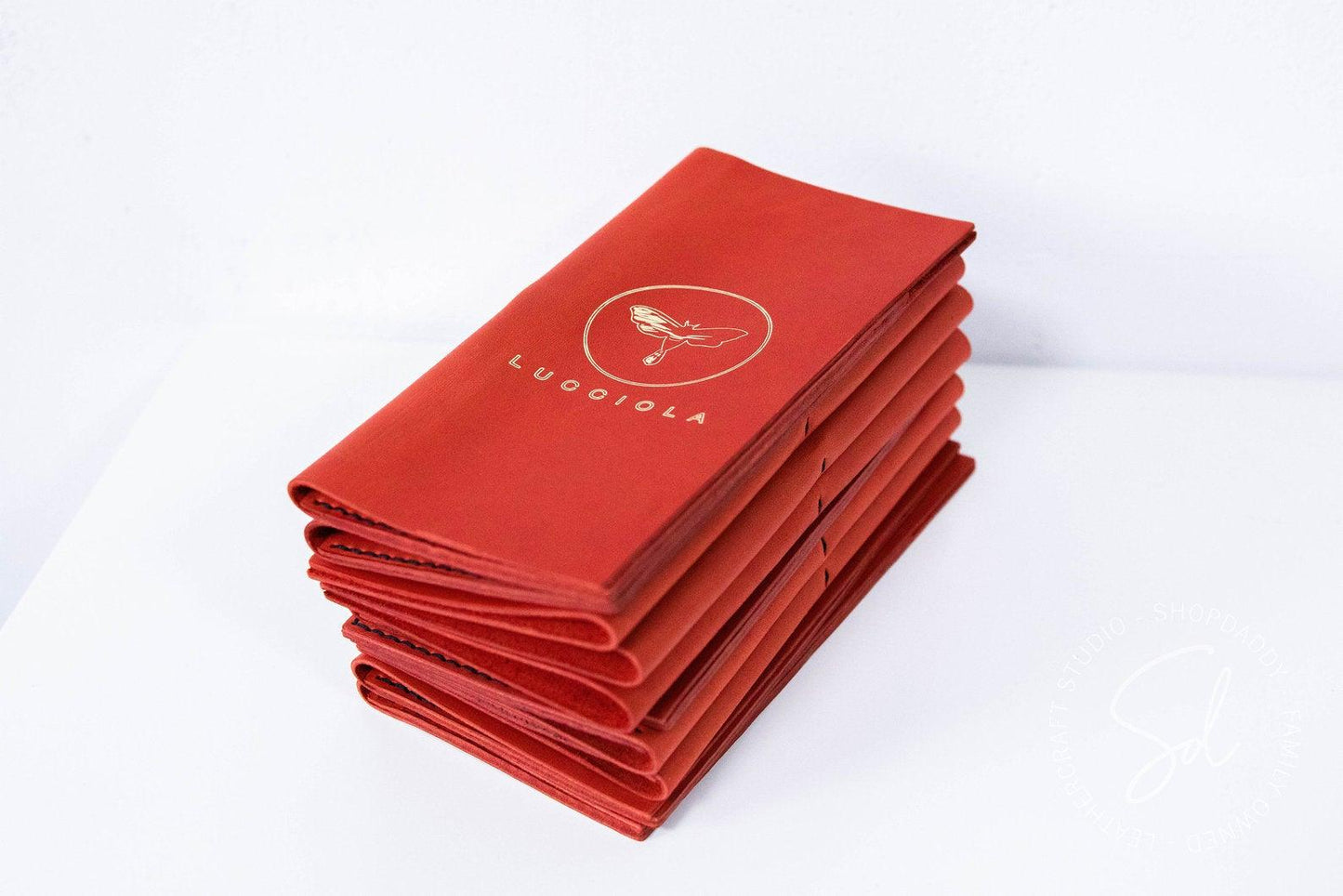 Red Leather Server Book with Pen Loop for restaurant