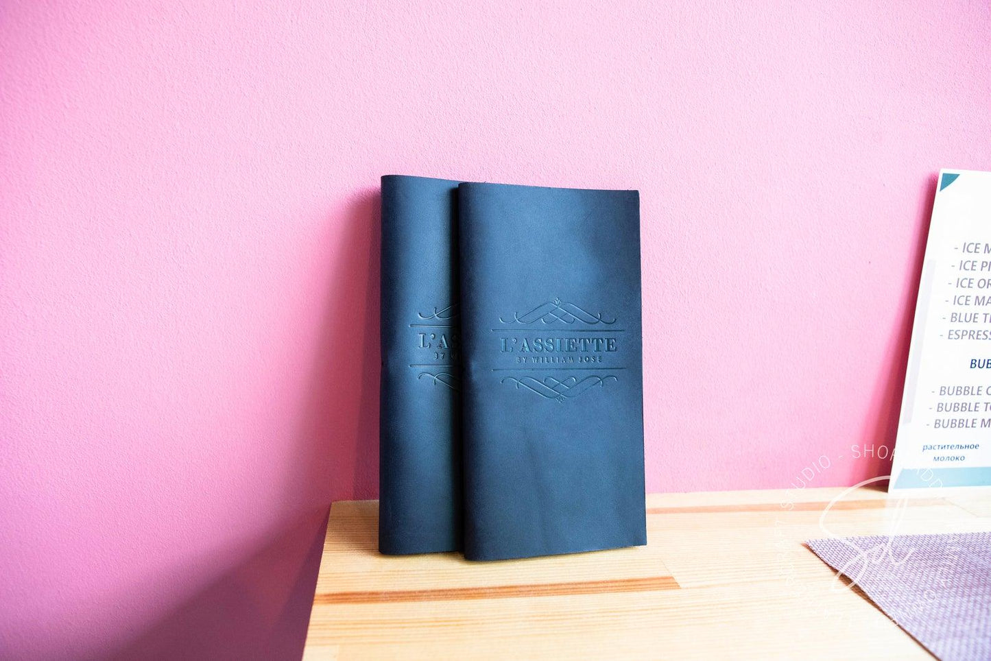 Navy Blue Leather Serving Bag with Pen Loop