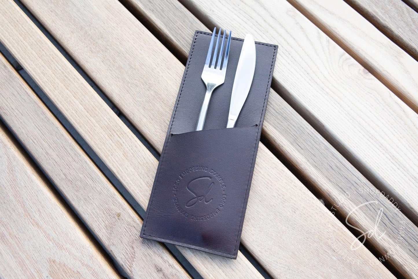 Dark Brown Leather Cutlery Holder for restaurant