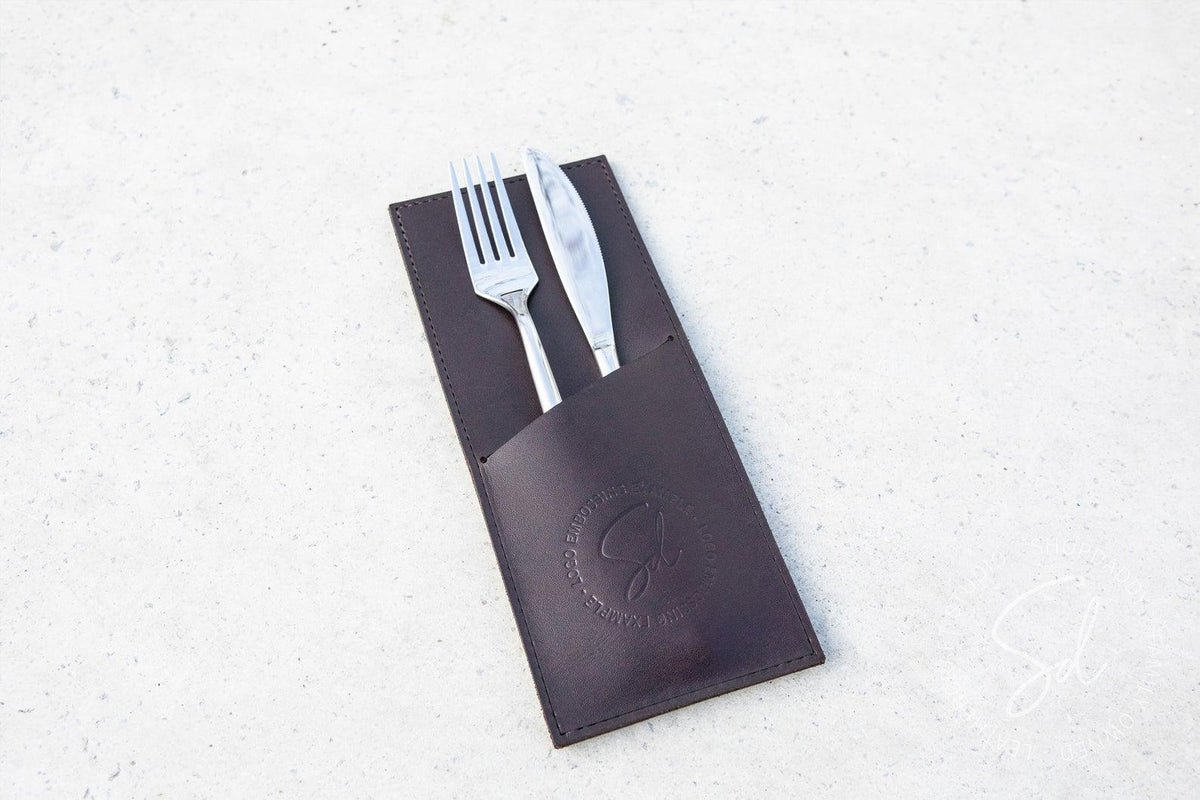 cafe Dark Brown Leather Cutlery Holder