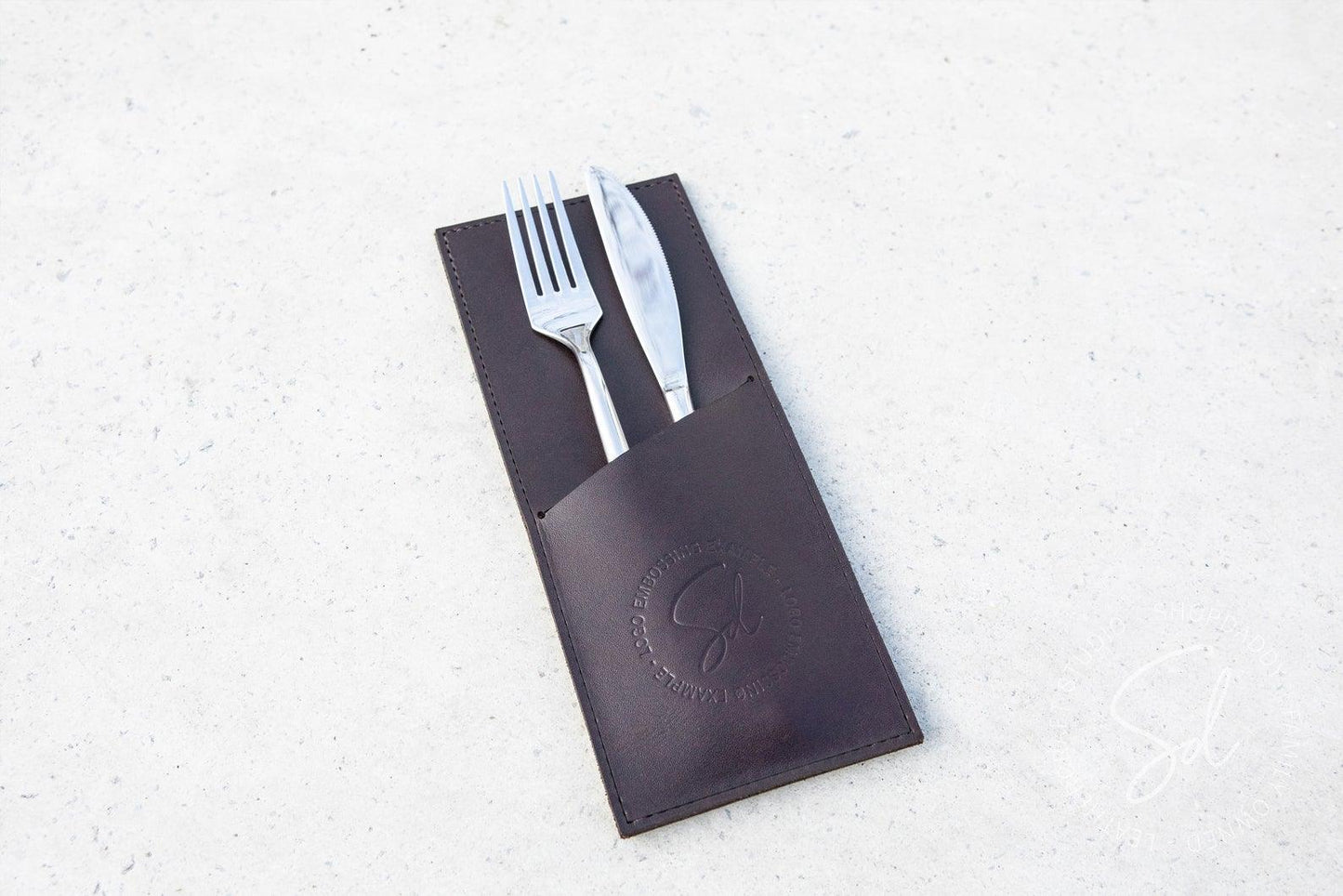 cafe Dark Brown Leather Cutlery Holder