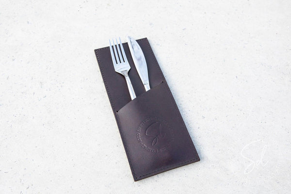 cafe Dark Brown Leather Cutlery Holder