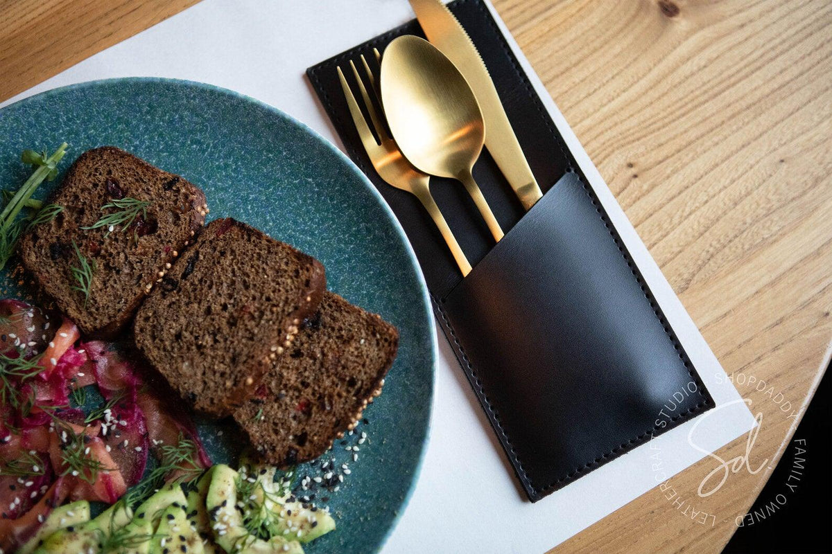 cafe Black Leather Cutlery Holder