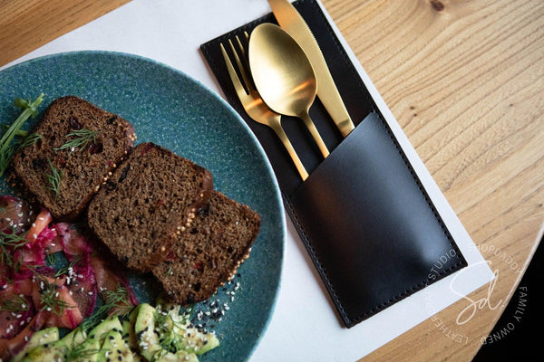cafe Black Leather Cutlery Holder