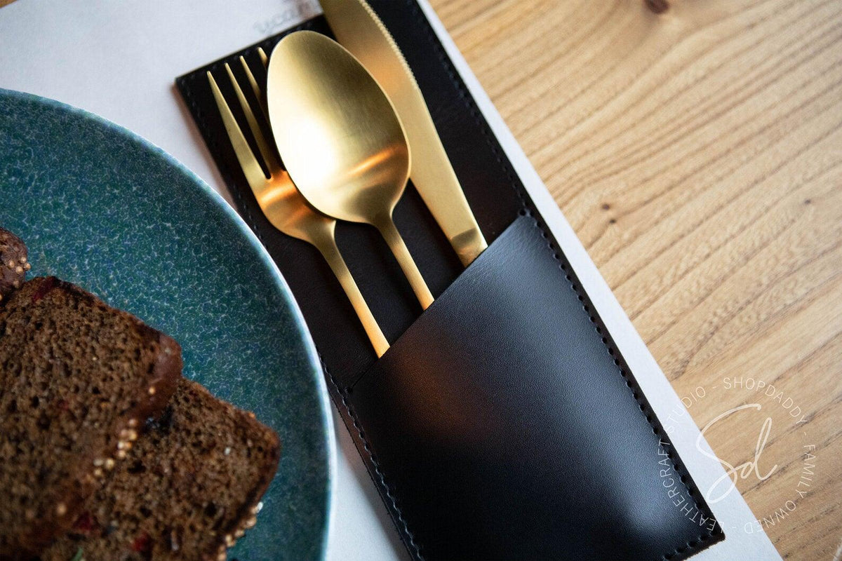 restaurant Black Leather Cutlery Pouch