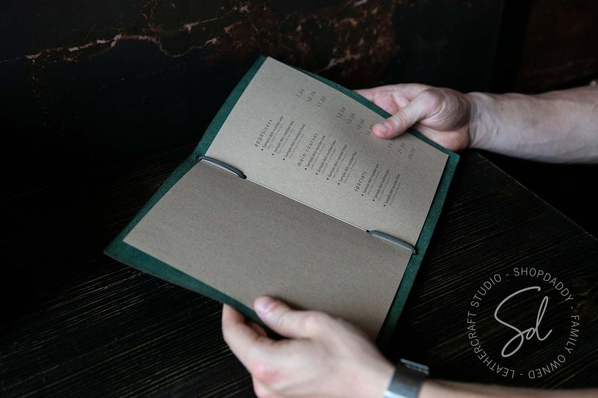 Leather Menu Book with Leather Lace for restaurant
