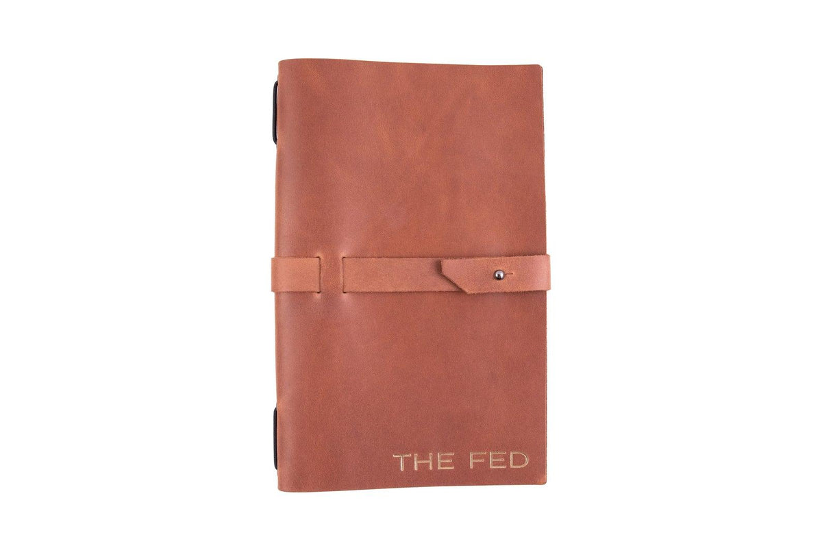 cafe guest Brown Leather Menu Folder with Leather Belt