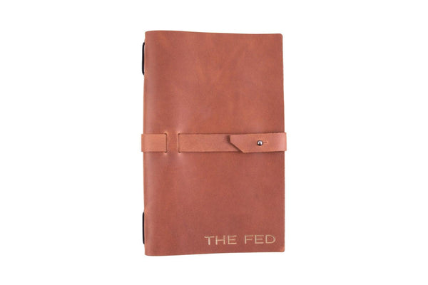 cafe guest Brown Leather Menu Folder with Leather Belt