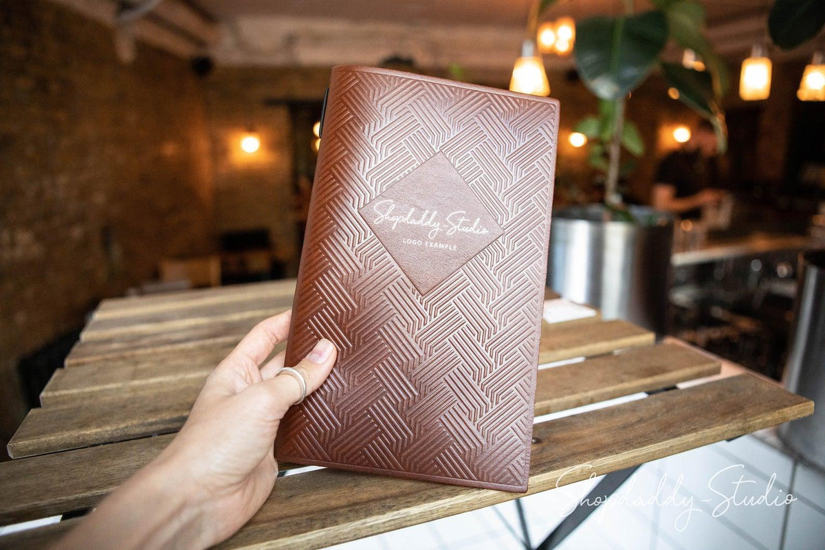 Modern Brown Thick Leather Menu Cover with Pattern
