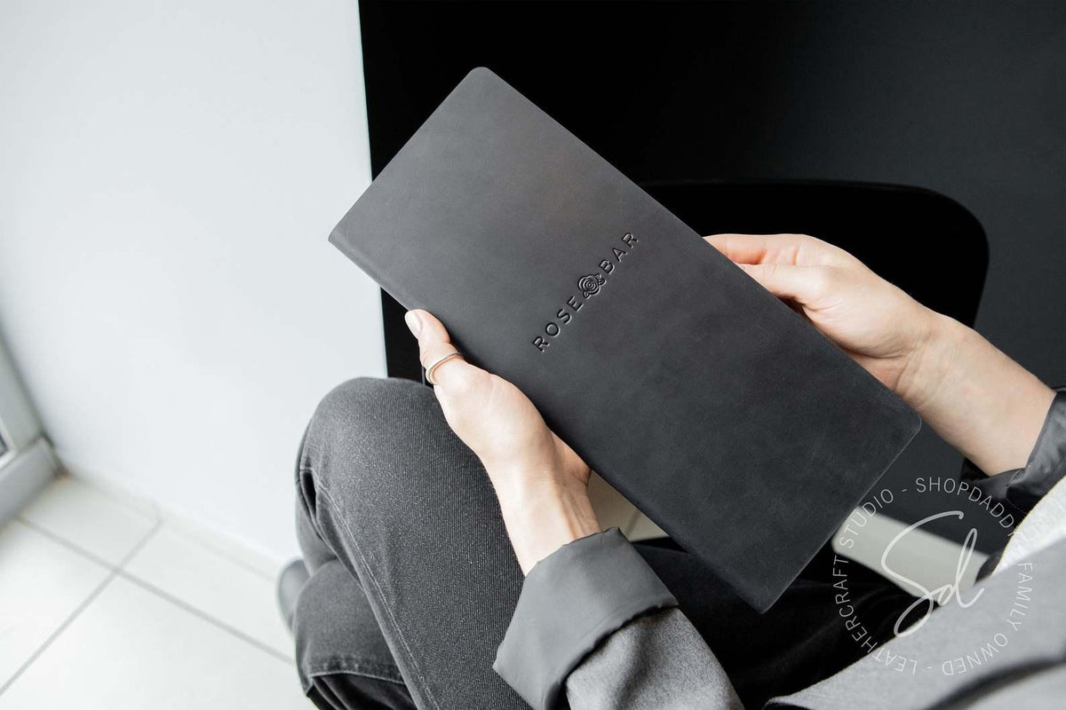 Black Leather Menu Folder with Cork for restaurant