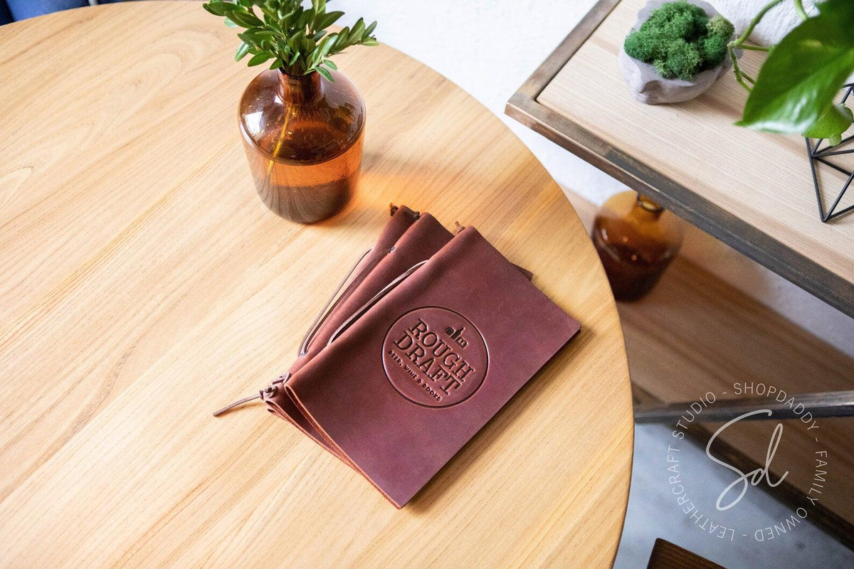restaurant Leather Menu Holder with Leather Lace
