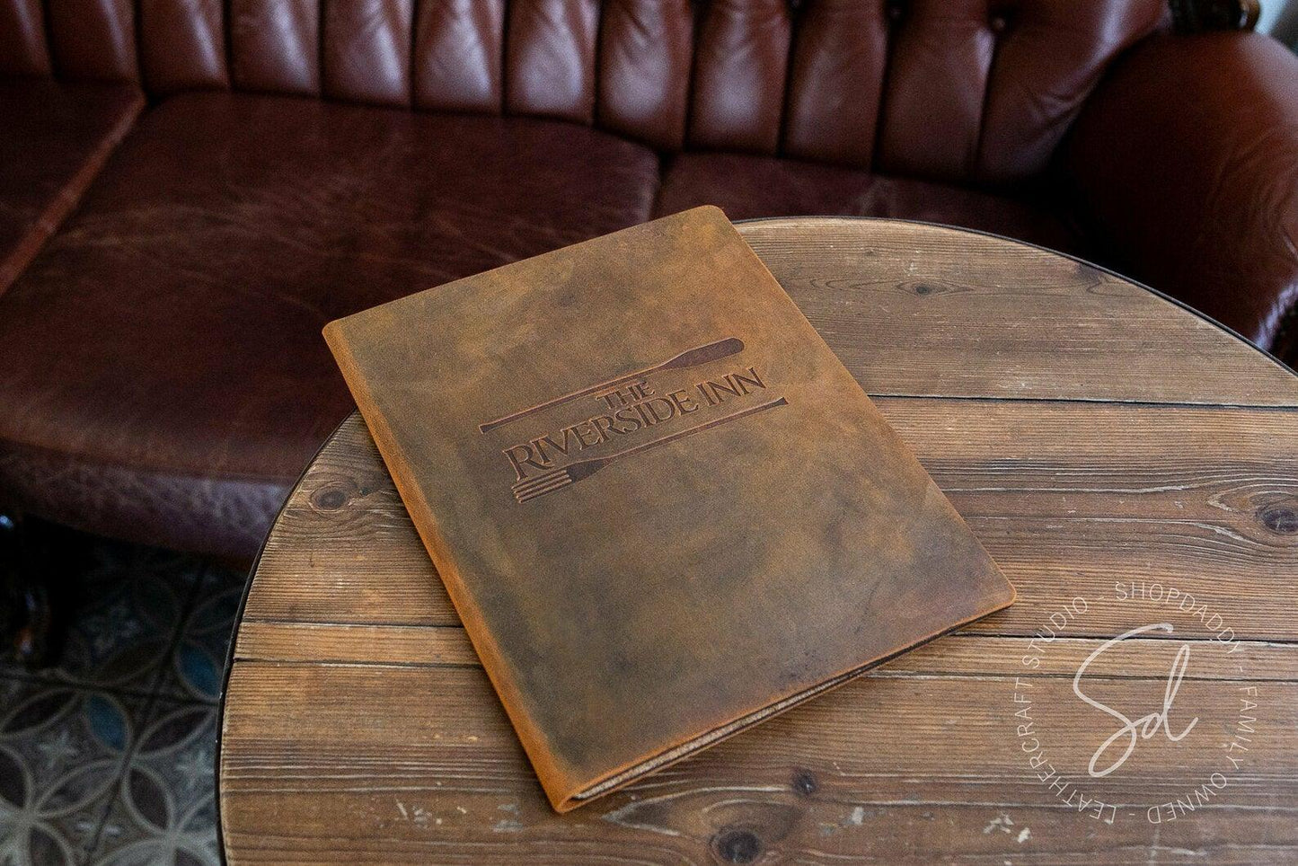 Rusty Leather Menu Cover with Cork with logo