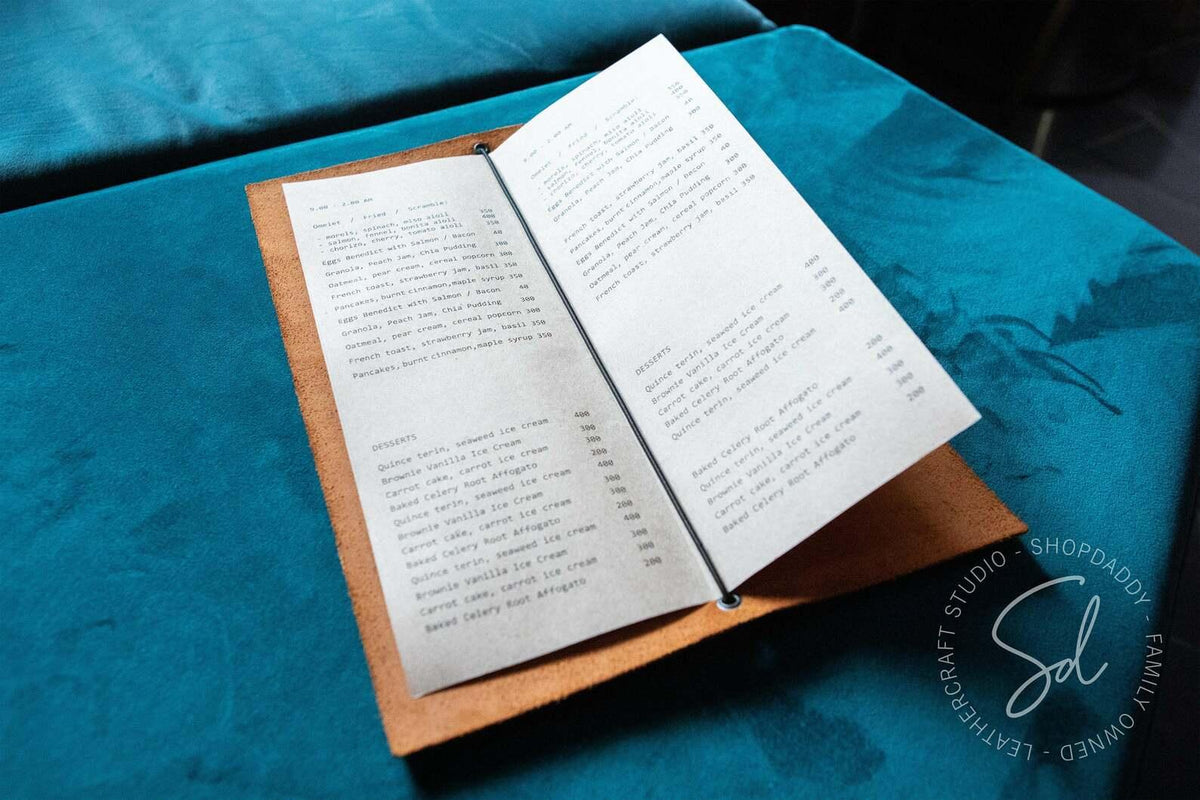 cafe Rusty Leather Menu Cover with Elastic Band
