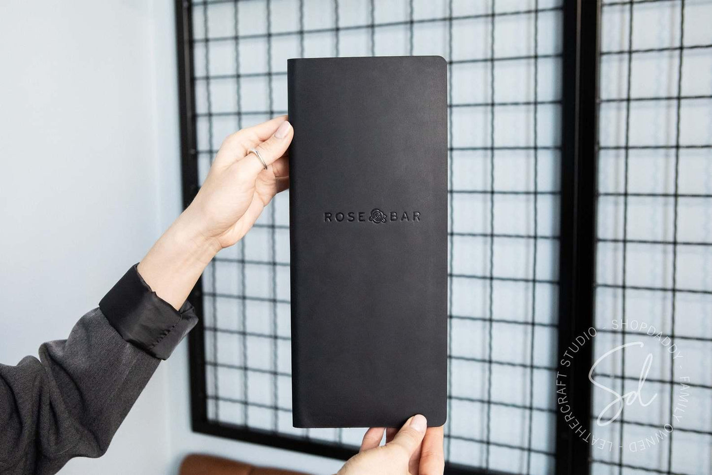 Black Leather Menu Folder with Cork for bar menu