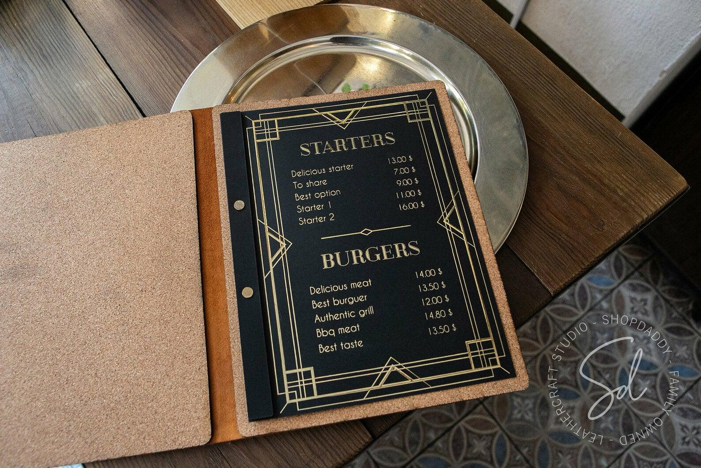 restaurant Rusty Leather Menu Cover with Cork