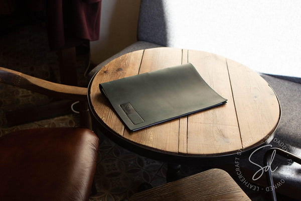 Personalized Green Leather Menu Cover with Steel Rings