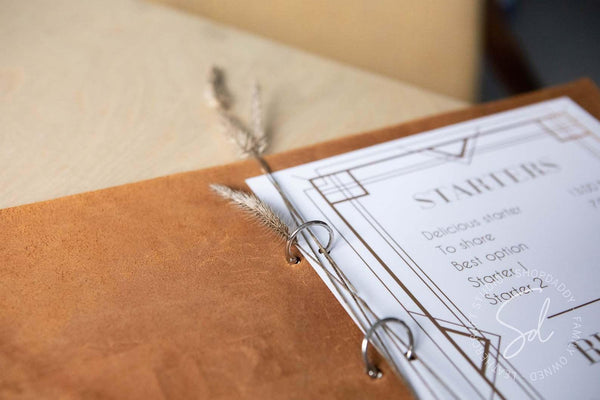 Modern Rusty Leather Menu Cover with Steel Rings