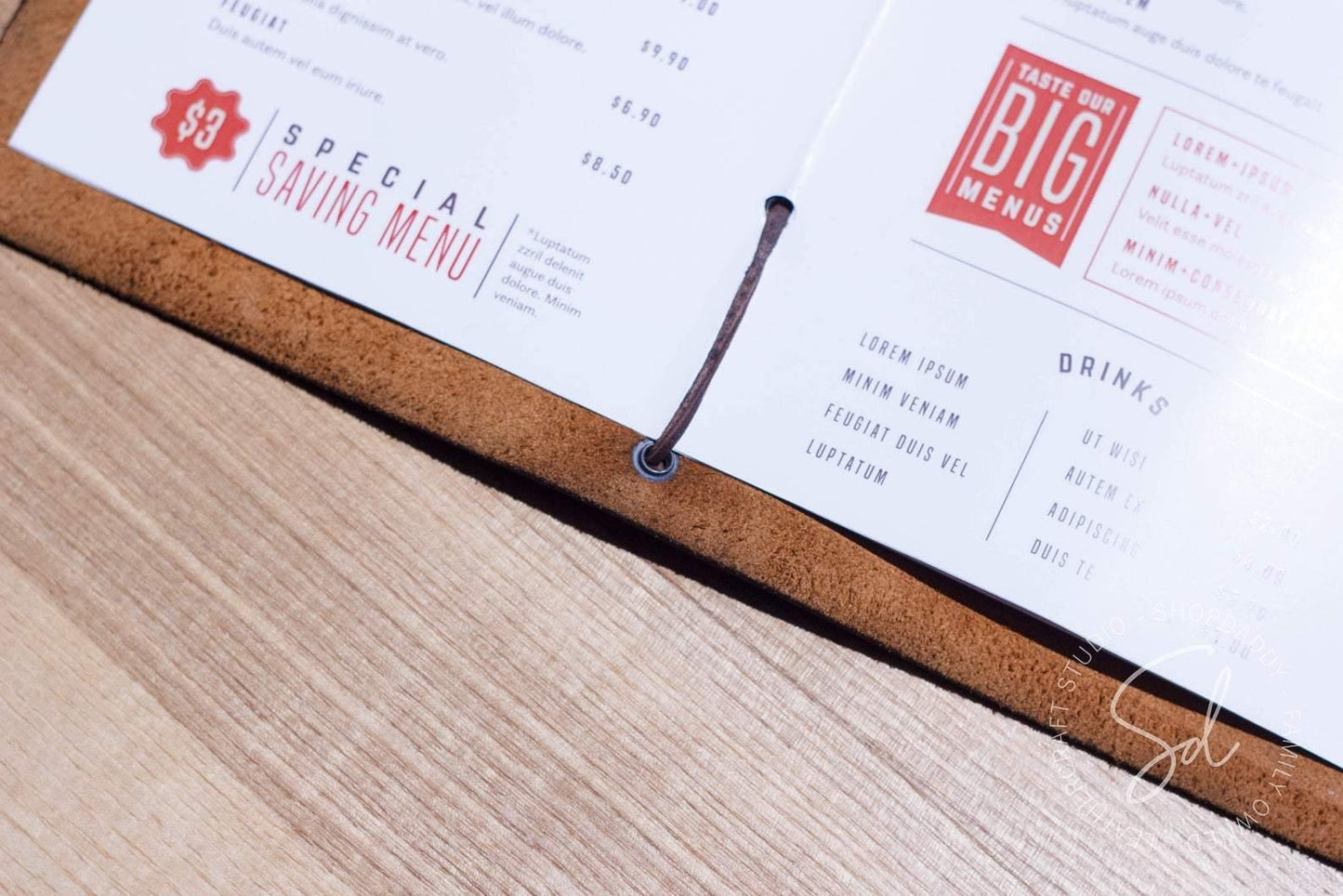 Rusty Leather Menu Cover with Leather Lace for bar