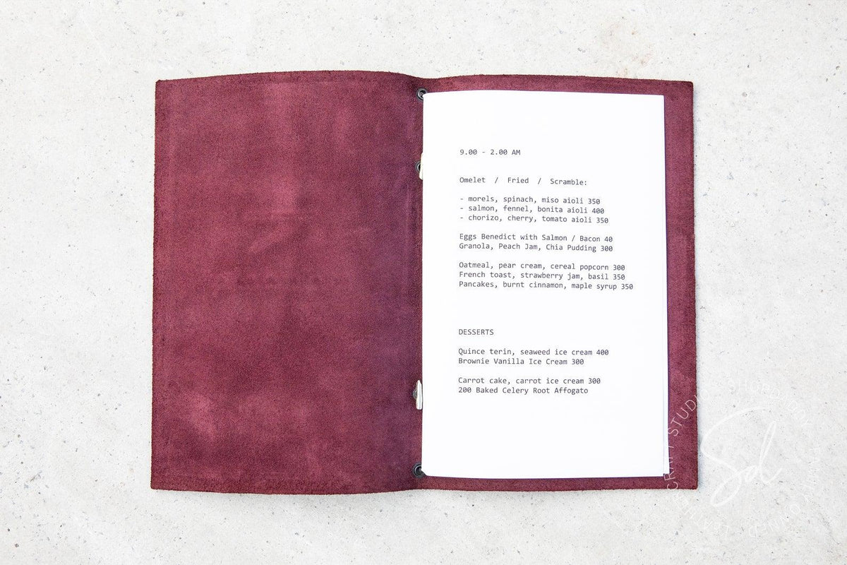 Purple Leather Menu Cover with Elastic Band for wine list