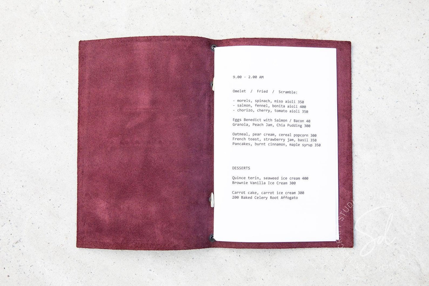 Purple Leather Menu Cover with Elastic Band for wine list