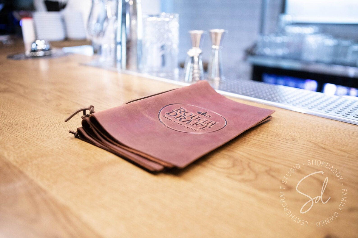Modern Leather Menu Holder with Leather Lace