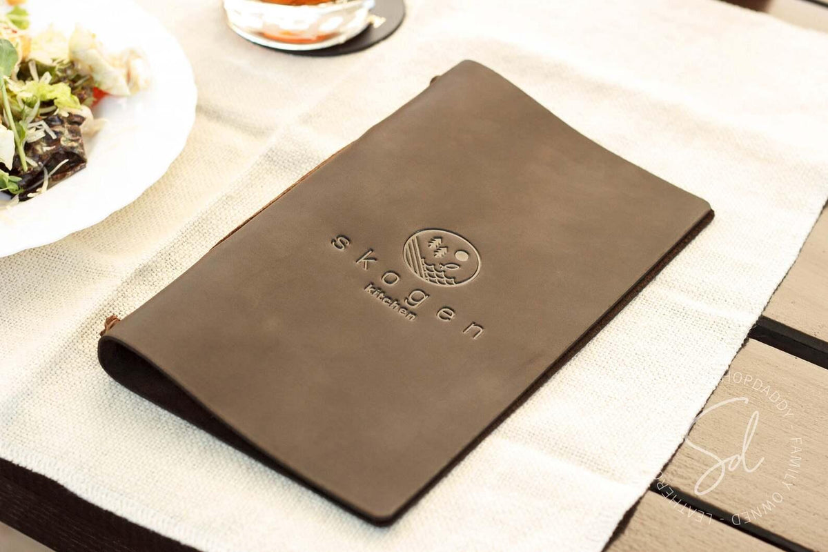 Chocolate Leather Menu Folio with Leather Lace
