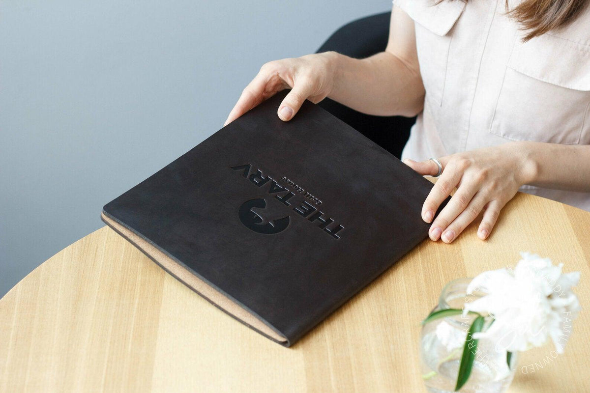 Chocolate Leather Menu Folder with Cork
