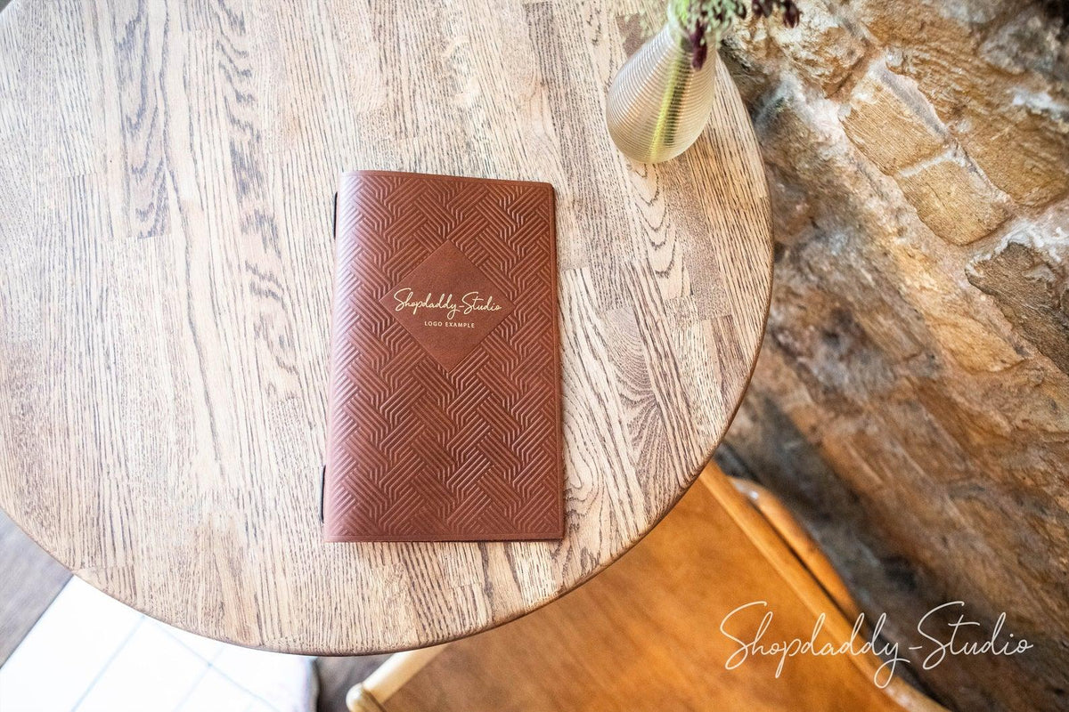 Modern Brown Thick Leather Menu Cover with Pattern