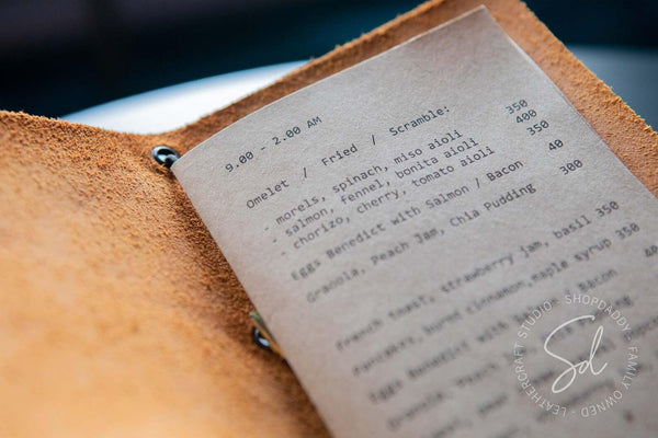 Rusty Leather Menu book with Elastic Band for restaurant shopdaddy studio
